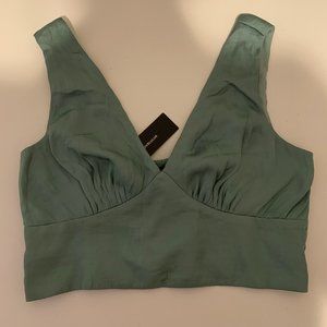 Beauty in Barbados Sage Green Satin Crop Top